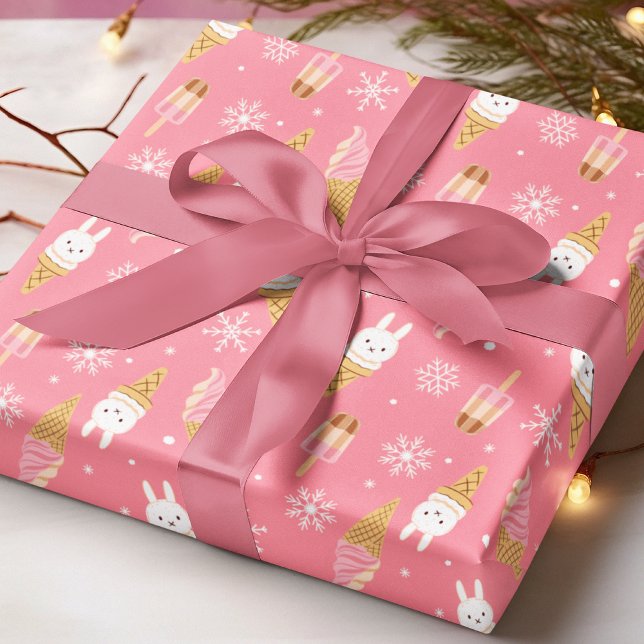 Papel De Regalo Modern Ice Cream Pink Winter Christmas Pattern (Subido por el creador)