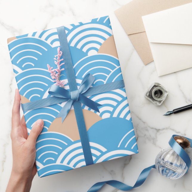 Papel De Regalo Modern Japanese Seigaiha Waves & Rising Sun (Regalar)