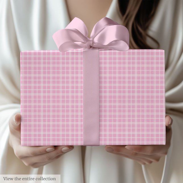 Papel De Regalo Modern Light Pink Plaid 80th Birthday Gift Wrap (Modern Light Pink Plaid 80th Birthday Gift Wrap)