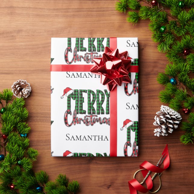 Papel De Regalo Modern Merry Christmas Typography Custom Name  (Regalo de vacaciones)