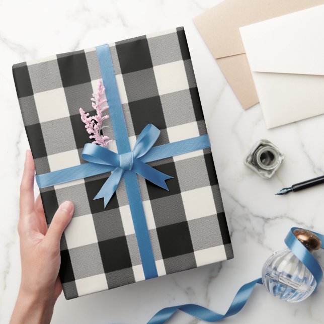 Papel De Regalo Modern Minimal Black White Gingham Plaid Pattern (Regalar)