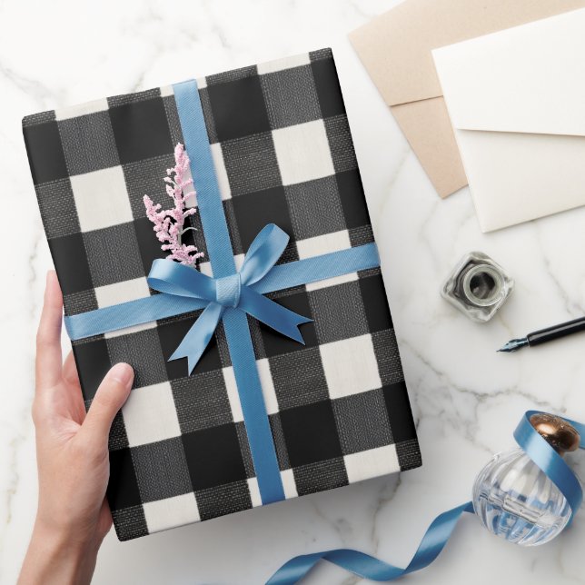 Papel De Regalo Modern Minimal Black White Gingham Plaid Pattern (Regalar)