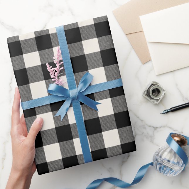 Papel De Regalo Modern Minimal Black White Gingham Plaid Pattern (Regalar)