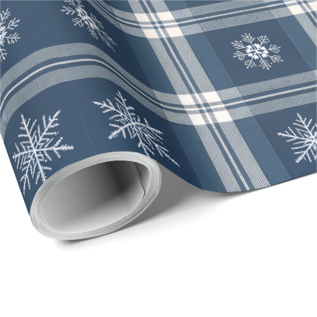 Papel De Regalo Modern Minimal Navy Snow Plaid Christmas Wrapping  (Esquina del rollo)