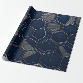 Papel De Regalo Modern Navy & Carbon Hexagon Tech Geometric
