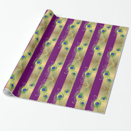 Papel De Regalo Modern Peacock Feathers Faux Jewel Striped Hearts
