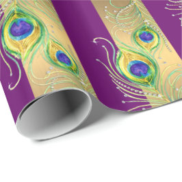Papel De Regalo Modern Peacock Feathers Faux Jewel Striped Hearts