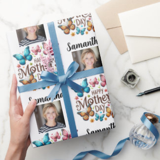 Papel De Regalo Modern Photo Name Happy Mothers Day 