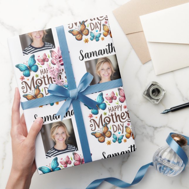 Papel De Regalo Modern Photo Name Happy Mothers Day  (Regalar)