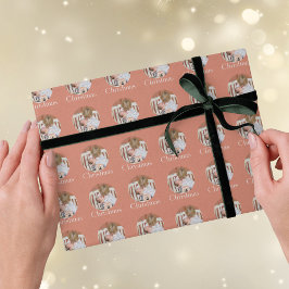 Papel De Regalo Modern Photo Peach Pink Merry Christmas Holiday