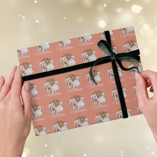 Papel De Regalo Modern Photo Peach Pink Merry Christmas Holiday (Subido por el creador)