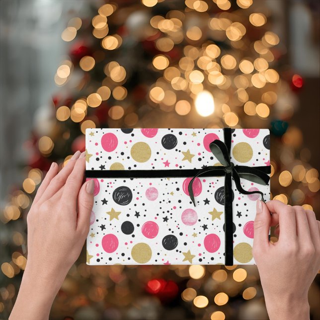 Papel De Regalo Modern Pink Black Gold Christmas Wrapping Paper (Subido por el creador)