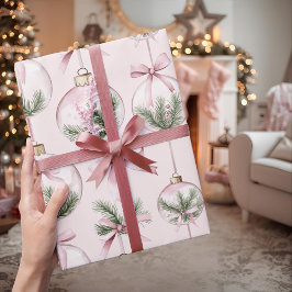 Papel De Regalo Modern Pink Christmas Ornament Wrapping Paper