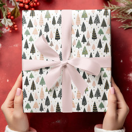 Papel De Regalo Modern Pink Christmas Tree Pattern