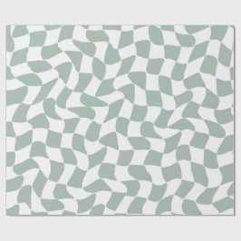 Papel De Regalo Modern Sage Green & White Wavy Checkerboard