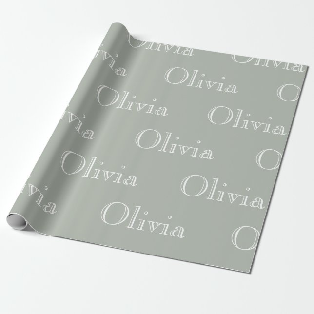 Papel De Regalo Modern Sage Personalizado Pastel Script Nombre Wra (Desenrollado)