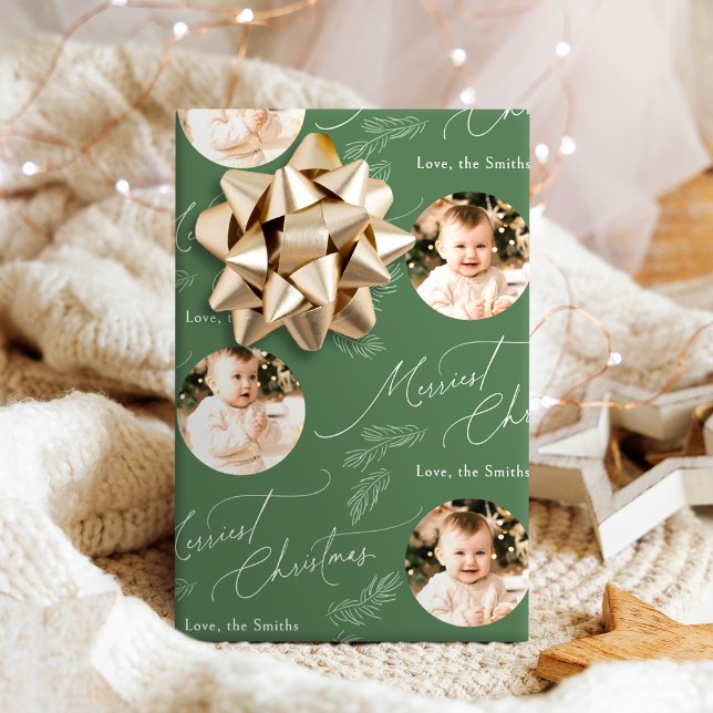 Papel De Regalo Modern Script Merriest Christmas Family 2 photo (Modern Script Merriest Christmas Family 2 photo Wrapping Paper)