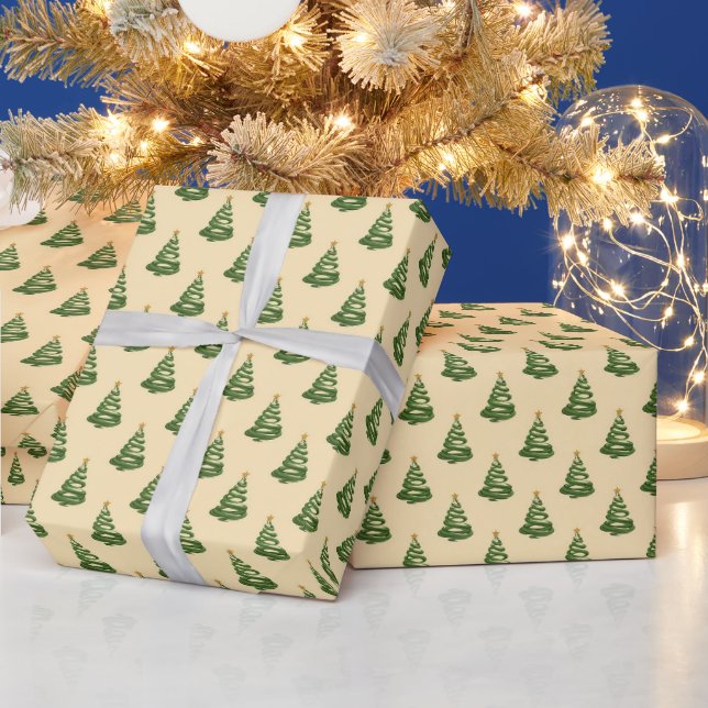 Papel De Regalo Modern Swirl Ribbon Christmas Trees (Vacaciones)