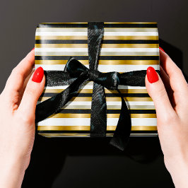 Papel De Regalo Modern Trendy Gold Silver Black Stripes
