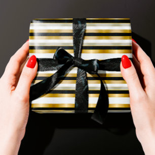 Papel De Regalo Modern Trendy Gold Silver Black Stripes