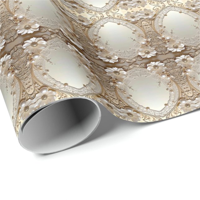 Papel De Regalo Modern White Flowers Pearls Wrapping Paper (Esquina del rollo)