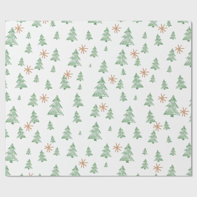 Papel De Regalo Modern Winter Pine Tree Star (Superficie plana)