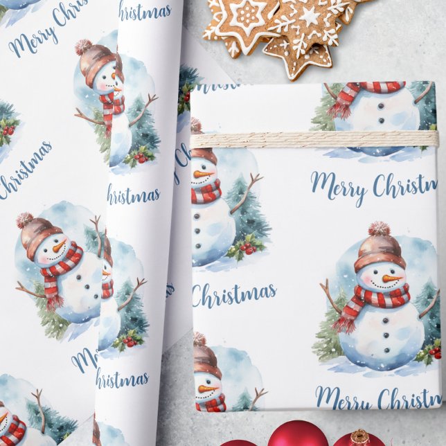 Papel De Regalo Moderna acuarela Cute Rojo Azul Navidades de Snowm (Subido por el creador)