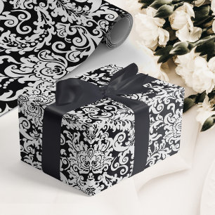 Papel De Regalo Moderna Boda de Damasco floral elegante en blanco