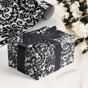 Papel De Regalo Moderna Boda de Damasco floral elegante en blanco