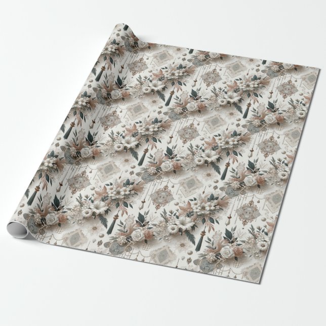 Papel De Regalo Moderna elegancia Boda Pearl and Lace Gift Wrap (Desenrollado)