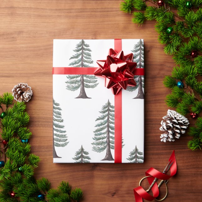 Papel De Regalo Moderna envoltura de Navidades de árbol verde pino (Regalo de vacaciones)