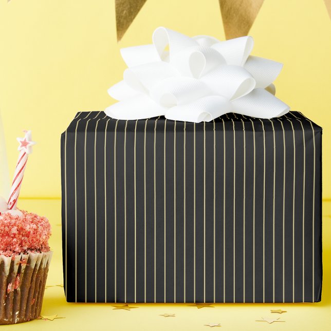 Papel De Regalo Moderna Faux Gold Black Lines Stripes Personalizad (Modern Faux Gold Black Lines Stripes Custom Text Wrapping Paper)