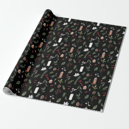Papel De Regalo Moderna Feliz Navidad Negro Berry Botánico