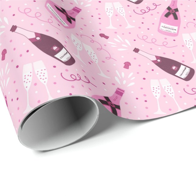 Papel De Regalo Moderna Fiesta de Bachelorette de Champagne Rosa (Esquina del rollo)