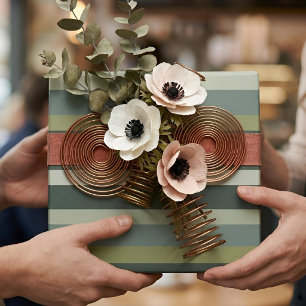 Papel De Regalo Moderna Linear   Sabio Envejecido y Musgo de Invie