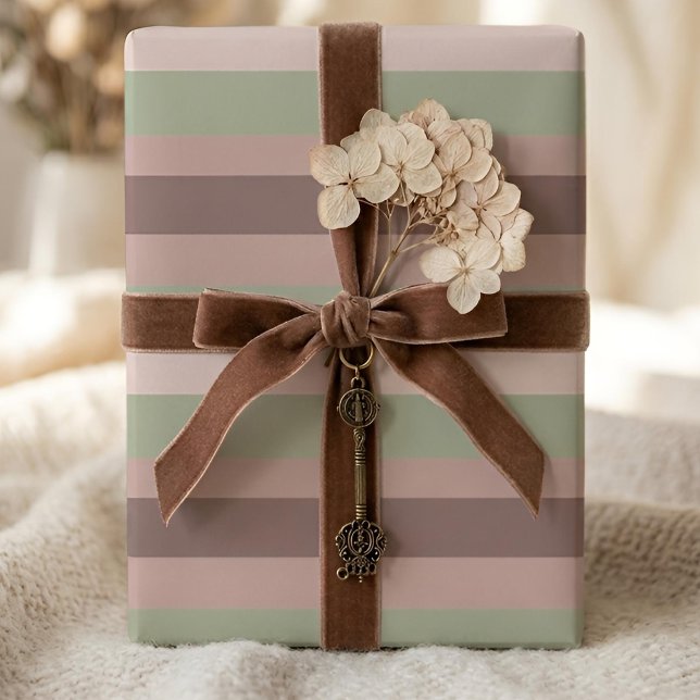 Papel De Regalo Moderna Linear | Sabio envejecido y rosa té (Styled Gift)