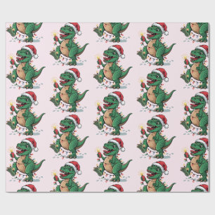 Papel De Regalo Moderna moda Feliz Navidad Dinosaurio Santa Hat