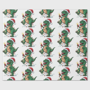 Papel De Regalo Moderna moda Feliz Navidad Dinosaurio Santa Hat