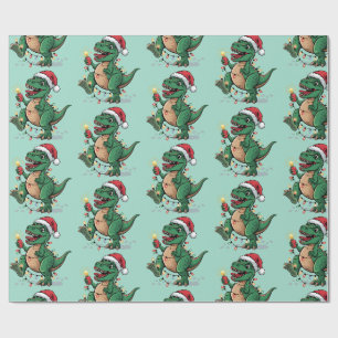Papel De Regalo Moderna moda Feliz Navidad Dinosaurio Santa Hat