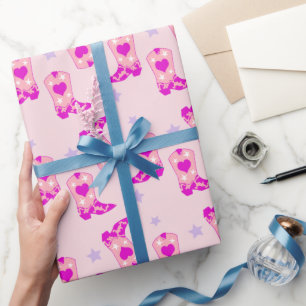 Papel De Regalo Moderna niña Lilac Rosa Occidental Boots Stars