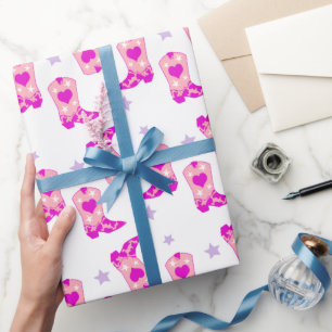 Papel De Regalo Moderna niña Lilac Rosa Occidental Boots Stars