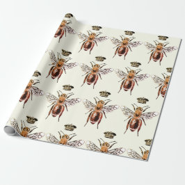 Papel De Regalo Moderna Reina de la Vintage Abeja Crown Gold Brown