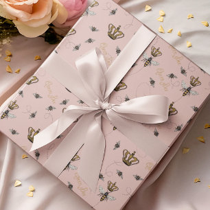 Papel De Regalo Moderna Rubor Rosa Queen Bee Gold Crown