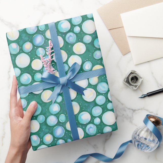 Papel De Regalo Moderna y caprichosa burbuja verde azul Nieve acua (Regalar)
