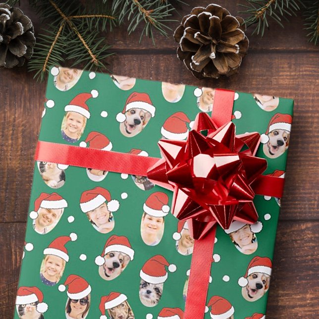 Papel De Regalo Moderna y divertida Santa Hats Nueve fotos familia (Subido por el creador)