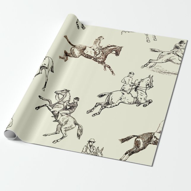 Papel De Regalo Moderna Y Elegante Hípica Beige (Desenrollado)
