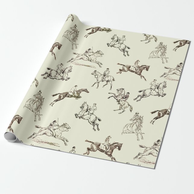 Papel De Regalo Moderna Y Elegante Hípica Beige (Desenrollado)