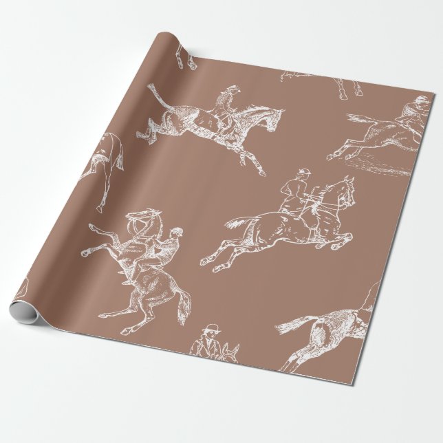 Papel De Regalo Moderna y elegante tela de caballo blanco marrón (Desenrollado)