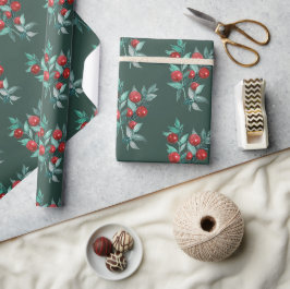 Papel De Regalo Modernas y elegantes Berries rojas sobre Navidades