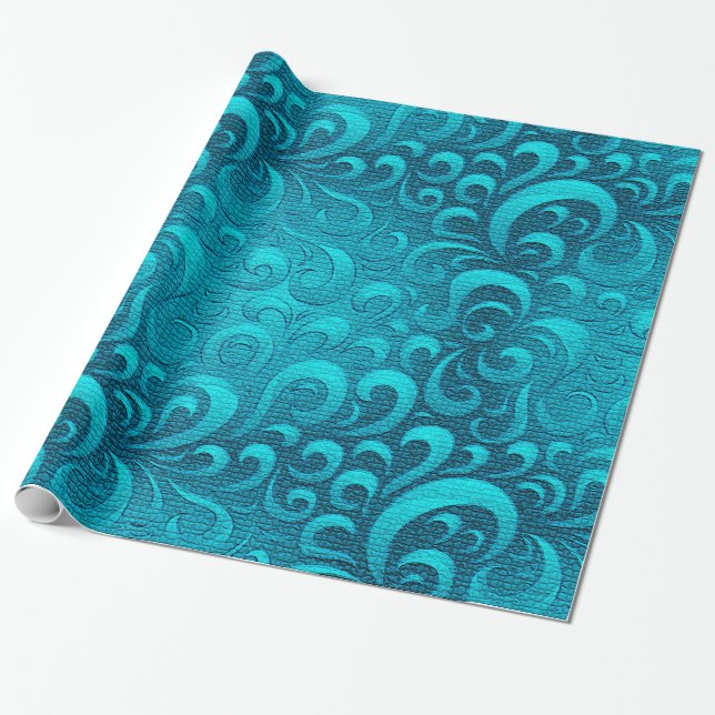 Papel De Regalo Moderno Aqua Blue Trendy (Desenrollado)